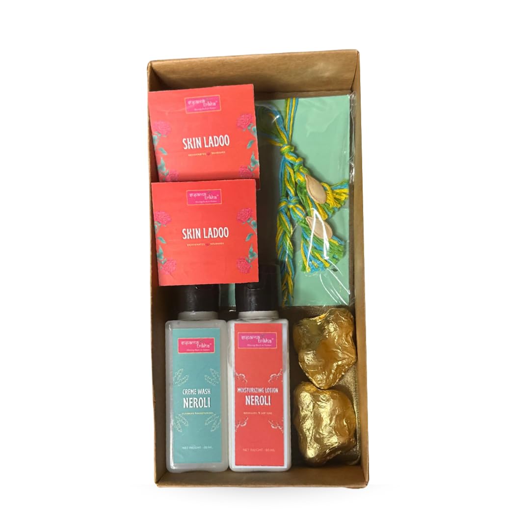 Rakhi Gift Hamper for Brother | Neroli Cream Wash & Moisturiser, 2 Skin Ladoos, Plant - main image