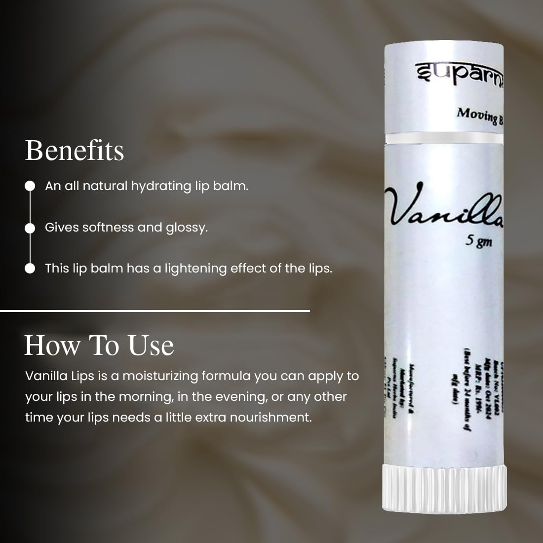 Vanilla Lips | All-Natural Hydrating Lip Balm with Vanilla, Honey, Shea & Cocoa Butte - additional image