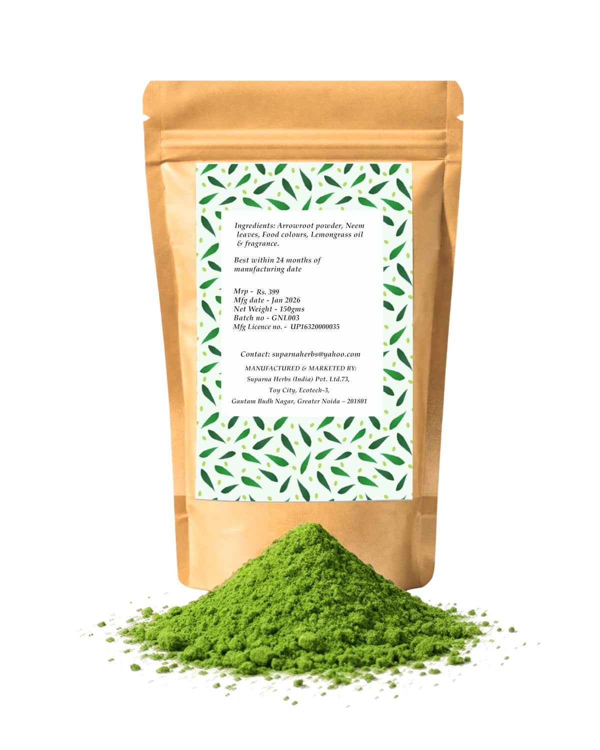 Green Neem & Lemongrass Gulaal | Handmade Natural Holi Colour with Neem Leaves & Lemo - additional image