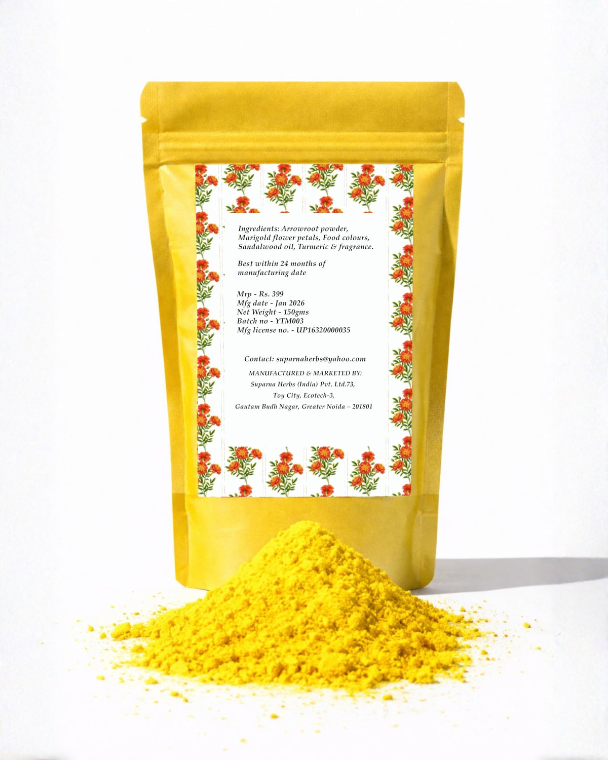 Yellow Gulaal with Turmeric & Marigold | Luxury Artisanal Holi Colour | Handmade, Non - additional image